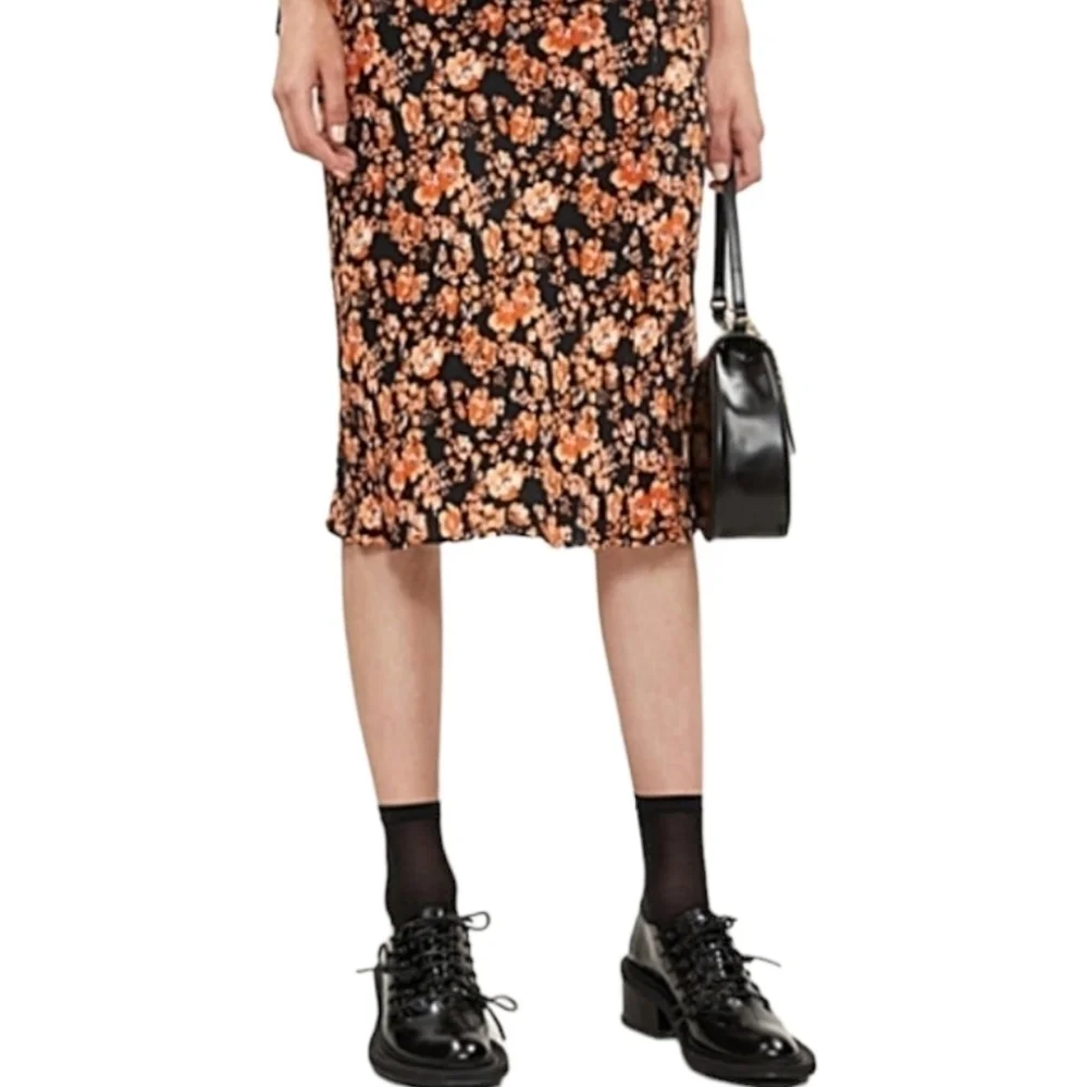 Baum und Pferdgarten Sanne Floral Midi Skirt, Size 10, Black | Orange, NWT
